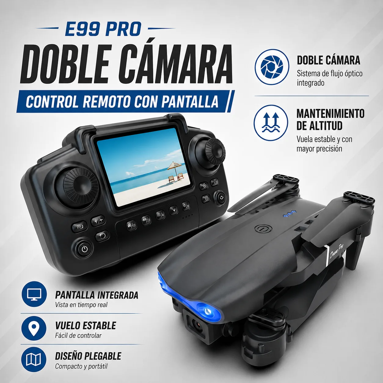 Drone Plegable E99 Pro con Cámara 1080P, Pantalla en Control y 2 Baterías - 3