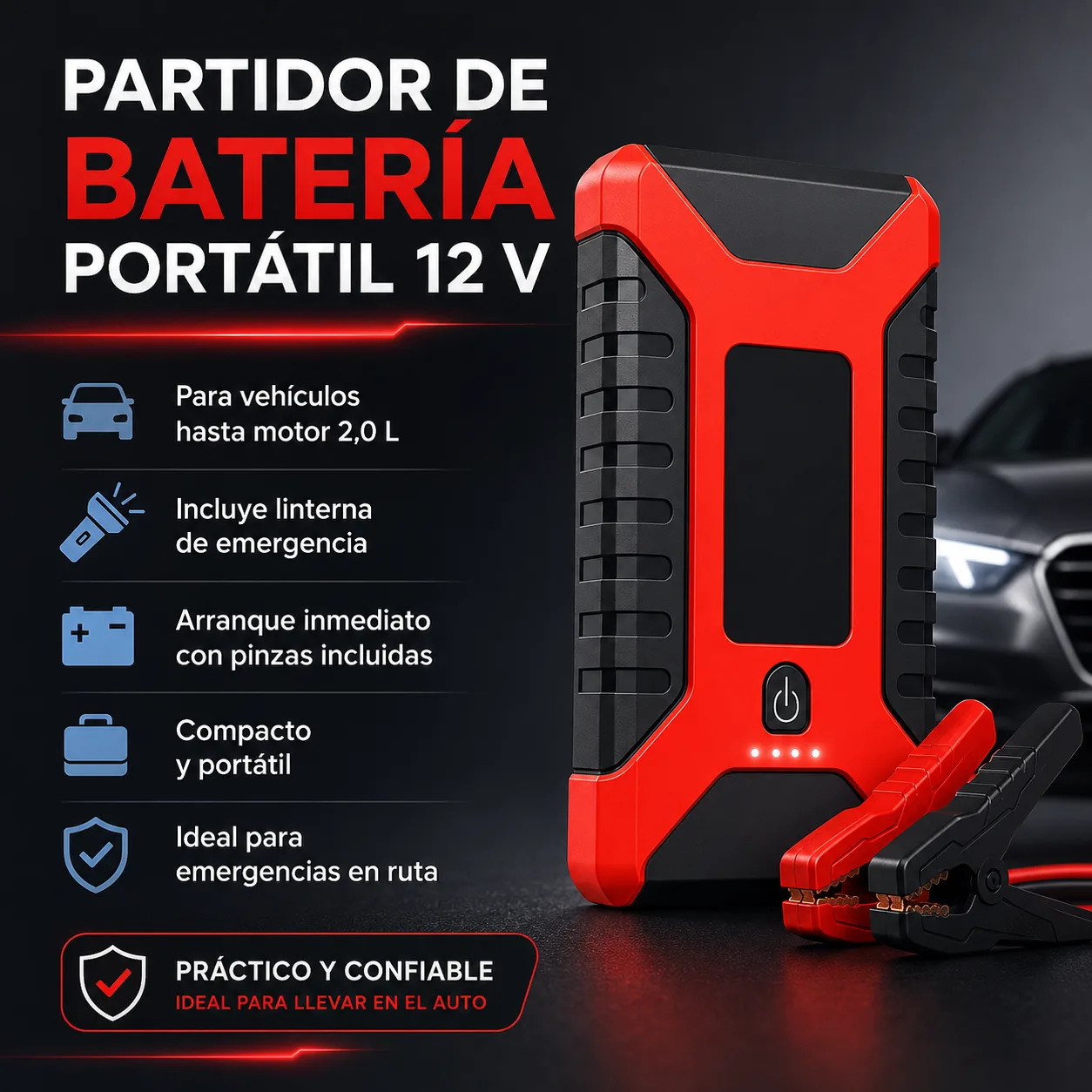 Arrancador de Batería Ventimaku 12V para Autos hasta 2.0 con USB - 3