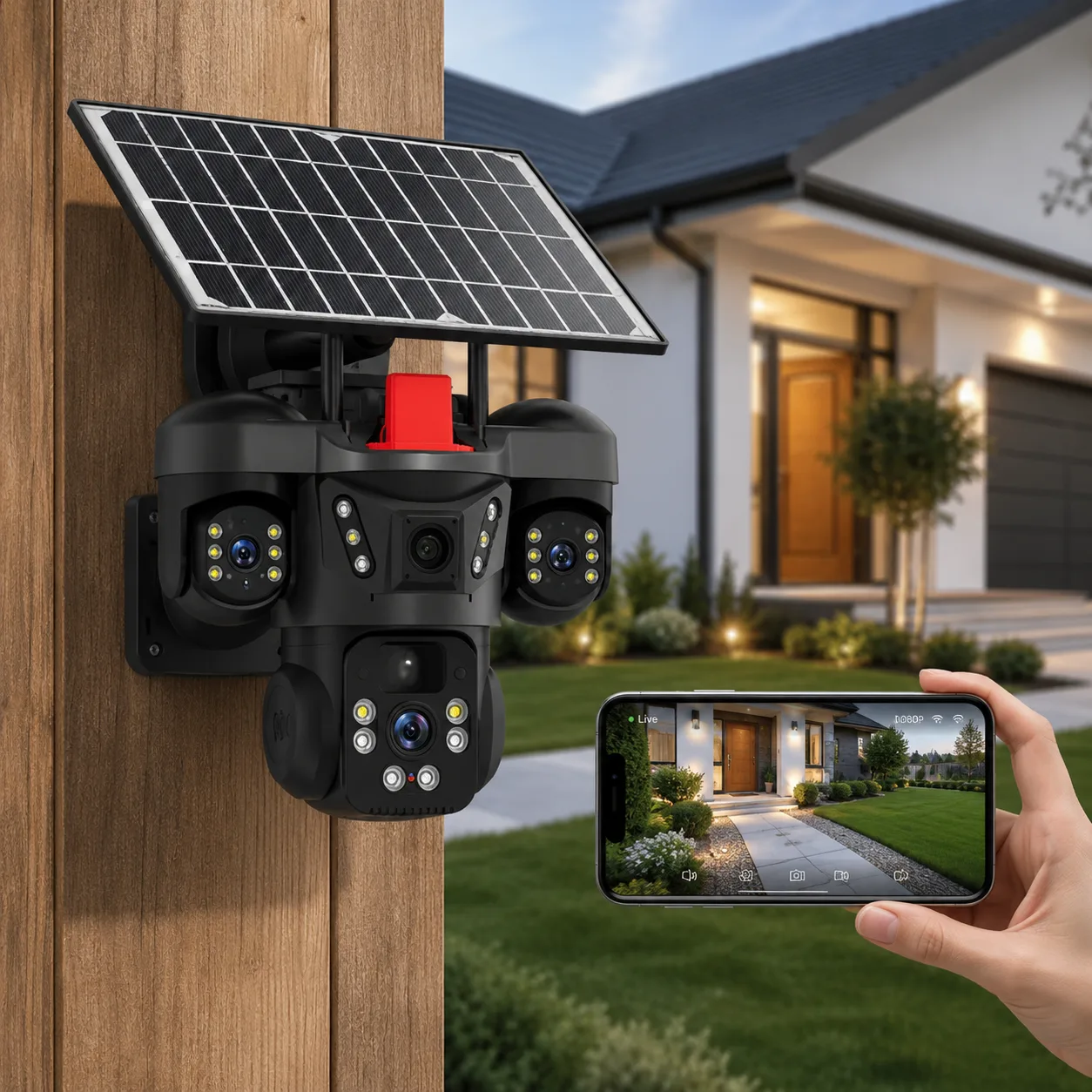 Cámara Solar WiFi PTZ Triple Lente HD 360° sin cables - 4
