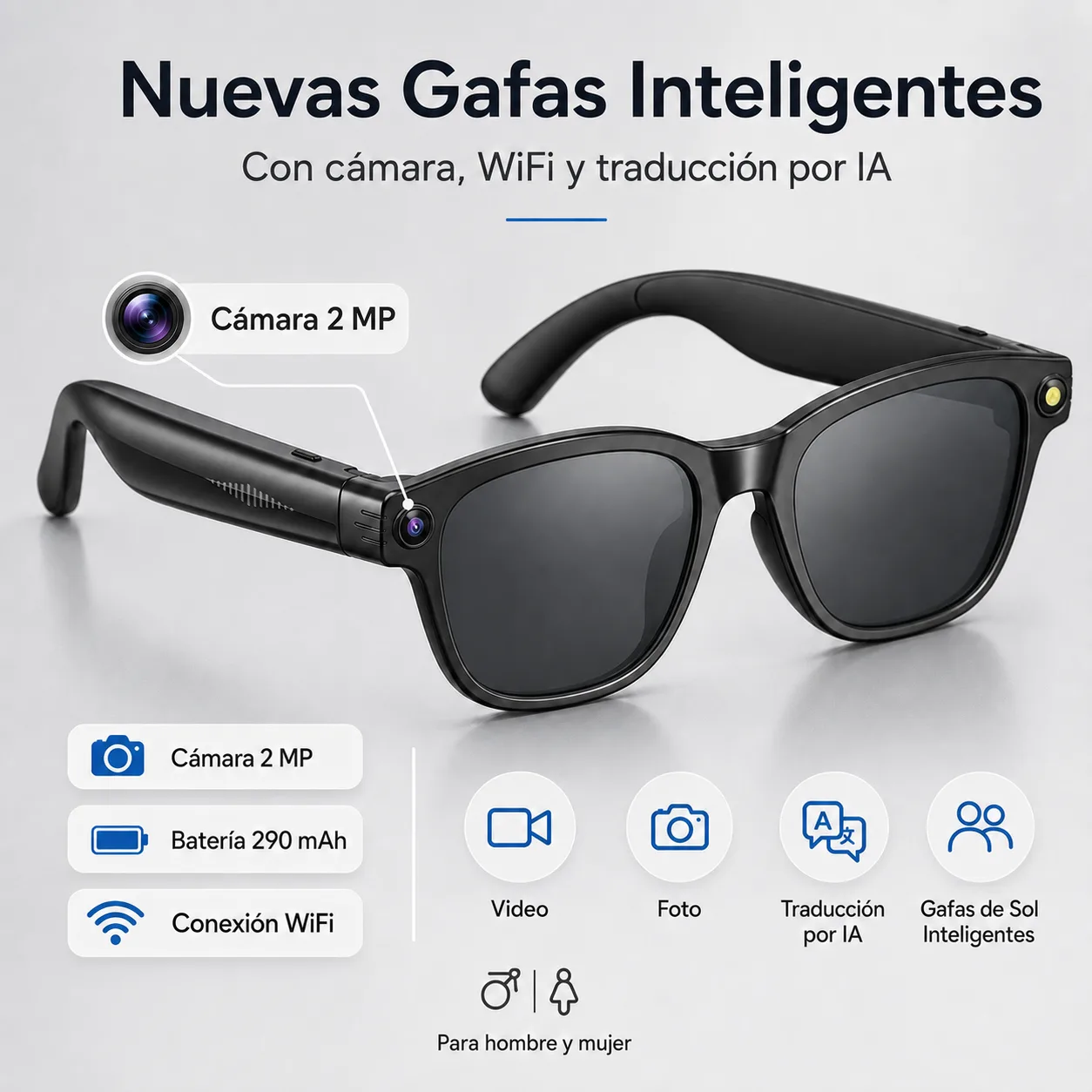 Gafas inteligentes con AI, cámara 1080P y llamadas Bluetooth - 3
